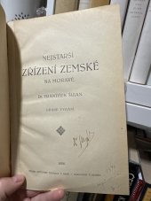 kniha Nejstarší zřízení zemské na Moravě, F. Šujan 1926