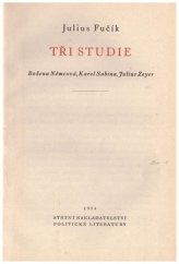 kniha Tři studie Božena Němcová, Karel Sabina, Julius Zeyer, SNPL 1954