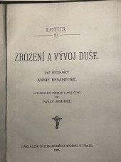 kniha Zrození a vývoj duše Dvě přednášky, Theosofický spolek 1906