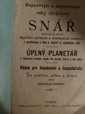 kniha Nejnovější a nejúplnější velký obrázkový snář, sestavený na základě egyptsko-perských a chaldejských pramenů s poučením o hře v loterii s výkladem snů Úplný planetář s návodem věštění osudu dle planet, karet a dle ruky : Rádce pro domácnost a hospodářství, Šolc 1905