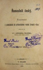 kniha Řemeslník český rozjímání o podmínkách ku průmyslnému vedení živností vůbec, A. Majer 1876
